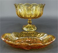 Antique Large Amber Compote & Indiana Amber Tray