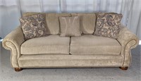 Vintage Khaki Sofa w/ Throw Pillows