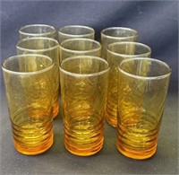 9 vintage amber drinking glasses