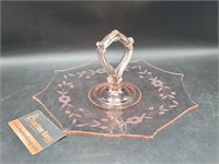 Pink Depression Etched Glass Tidbit Tray Center