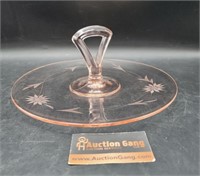 Pink Depression Etched Glass Tidbit Tray Center