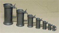 French Lidded Pewter Tankard Set.