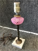 Metal and Pink Glass Lamp