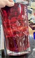 GRAPE ETCHED RUBY ART GLASS VASE