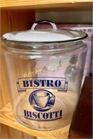 BISTRO BISCOTTI GLASS JAR W/ ENAMEL LID (MARRIAGE)