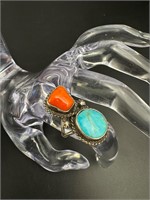 Sterling native ring coral/ turquoise size 6.5