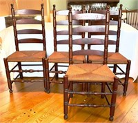 Set of 4 ladder back woven seat chairs