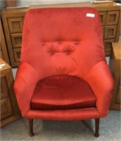 RED UPHOLSTERED HIGHBACK MID CENTURY ARM CHAIR