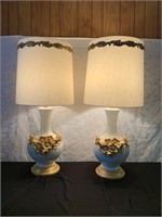 Matching White / Gold Applied Flowers, Table Lamps