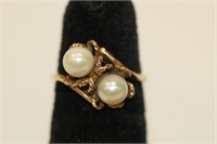10k Double Pearl Ring, size 5.5, 3.1 grams total