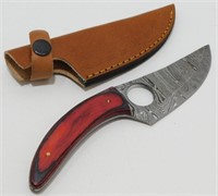 4" Damascus Blade Knife - 8" Overall, Has Finger