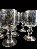 (7) Hand Blown Alfred Taube Glass Goblets