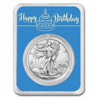 2023 1 Oz Silver Eagle Blue Happy Birthday Card