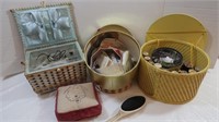 2 Sewing Boxes & Hat Box w/ Sewing Notions & More
