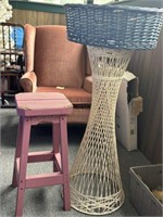 Wood Stool & Lg. Basket