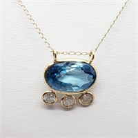 $2800 10K  Blue Zircon(4.5ct) Diamond(0.4ct) Neckl