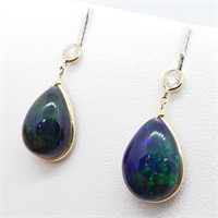$3200 14K Enhanced Black Opal(8ct) Diamond Earring