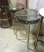 2 HEAVY GLASS AND METAL END TABLES 14 X 21