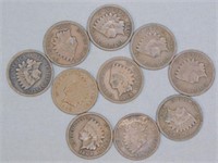 (10) 1908 Indian Head Pennies. Note: Good