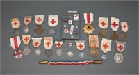 42 medals/ lapel pins: WWI, France, Red Cross.