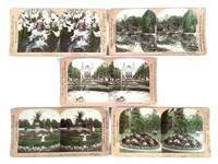 5 Stereo Views Colorized Florals Monaco, Ohio, SL