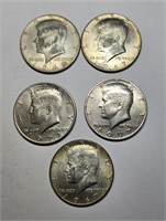 Lot of Five Kennedy Half Dollars