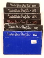 1972, (2) ’73, ’74, ’76, ’77 Proof Sets