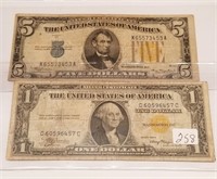 $1, $5 North Africa Silver Certificate VG
