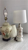 2 lamps,1 white porcelain with fired gold trim (