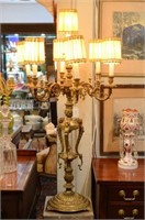 Large seven branch brass candelabra as lamp