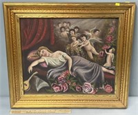 Victorian Cherubs & Woman Oil Painting on Canvas