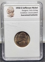 1950-D Slab Jefferson Nickel Coin Vault Unc.