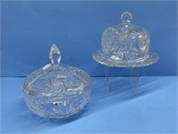 Lidded Crystal Dish And Mismatched Butter Dish