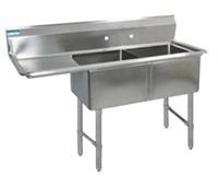 STAINLESS STEEL 2 COMPARTMENT SINK 10" RISER LEFT