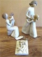 (3) Willow Tree Figurines & Plaque