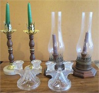 Group of Marble, Wood, Crystal Candleholders