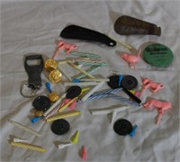 PIN BACK BUTTONS, MILITARY BUTTONS, SHOE HORN, ETC