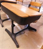 Vintage oak & metal child's school desk,
