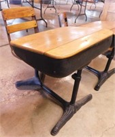 Vintage oak & metal child's school desk,