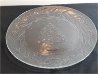 13" Platter Clear Glass Christmas Tree Holly