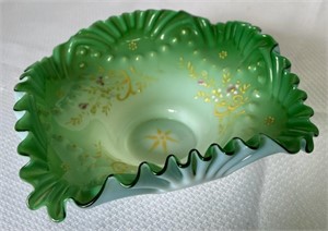 Antique Hand Blown & Painted Cased Glass Basket