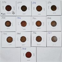 Lot of 13  different  Indian Head Cents