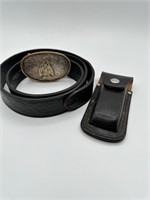 Black Leather Belt, Buckle and Knife and Sheath