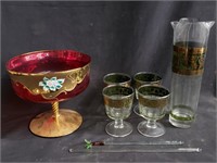 Bohemian ruby glass compote, cocktail glass