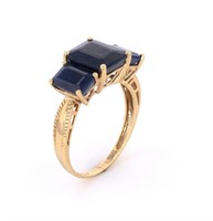 Indian Blue Sapphire 10k Yellow Gold 3-Stone Ring