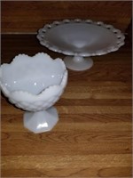 MILK GLASS CANDY DISH AND PEDSTAL BOWL