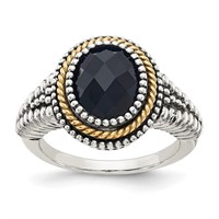Sterling Silver- 14 Kt Checkerboard Onyx Ring