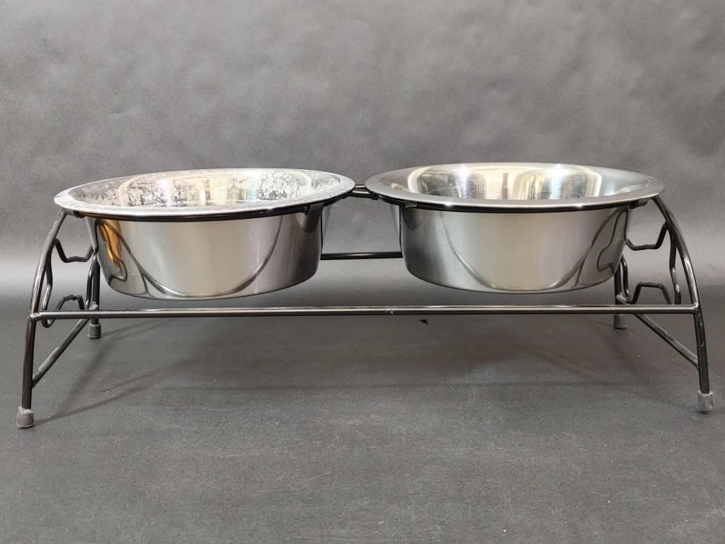 Double Stainless Steel Bowl Elevated Pet Feeder