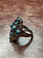 Sterling Silver .925 Oval Turquoise Stones Ring