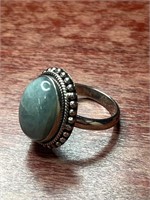 Oval Aquamarine Opal Sterling .925 Silver Ring